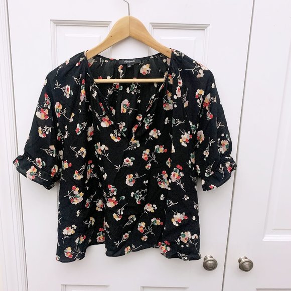 Madewell Silk Notched Ruffle-Cuff Top in Carnation Toss - Picture 4 of 8